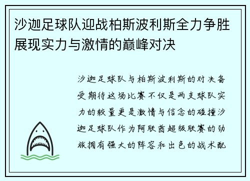 沙迦足球队迎战柏斯波利斯全力争胜展现实力与激情的巅峰对决